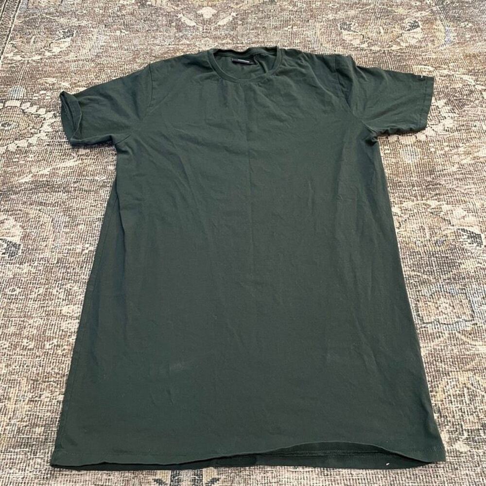ZANEROBE Mens Longline T-Shirt Size S Dark Green Crew Neck Curved Hem Tee